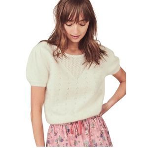 LoveShackFancy Karlie Angora Ivory Knit Sweater